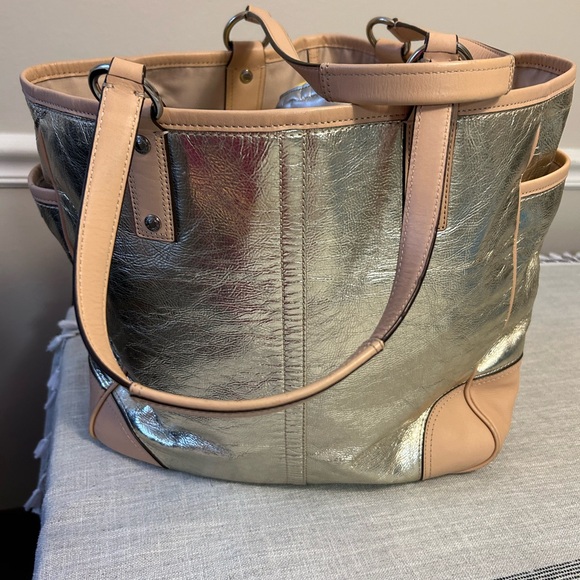 COACH Metro 26141E Metallic Silver Vachetta Leather XL Tote Weekend Bag - Picture 10 of 11